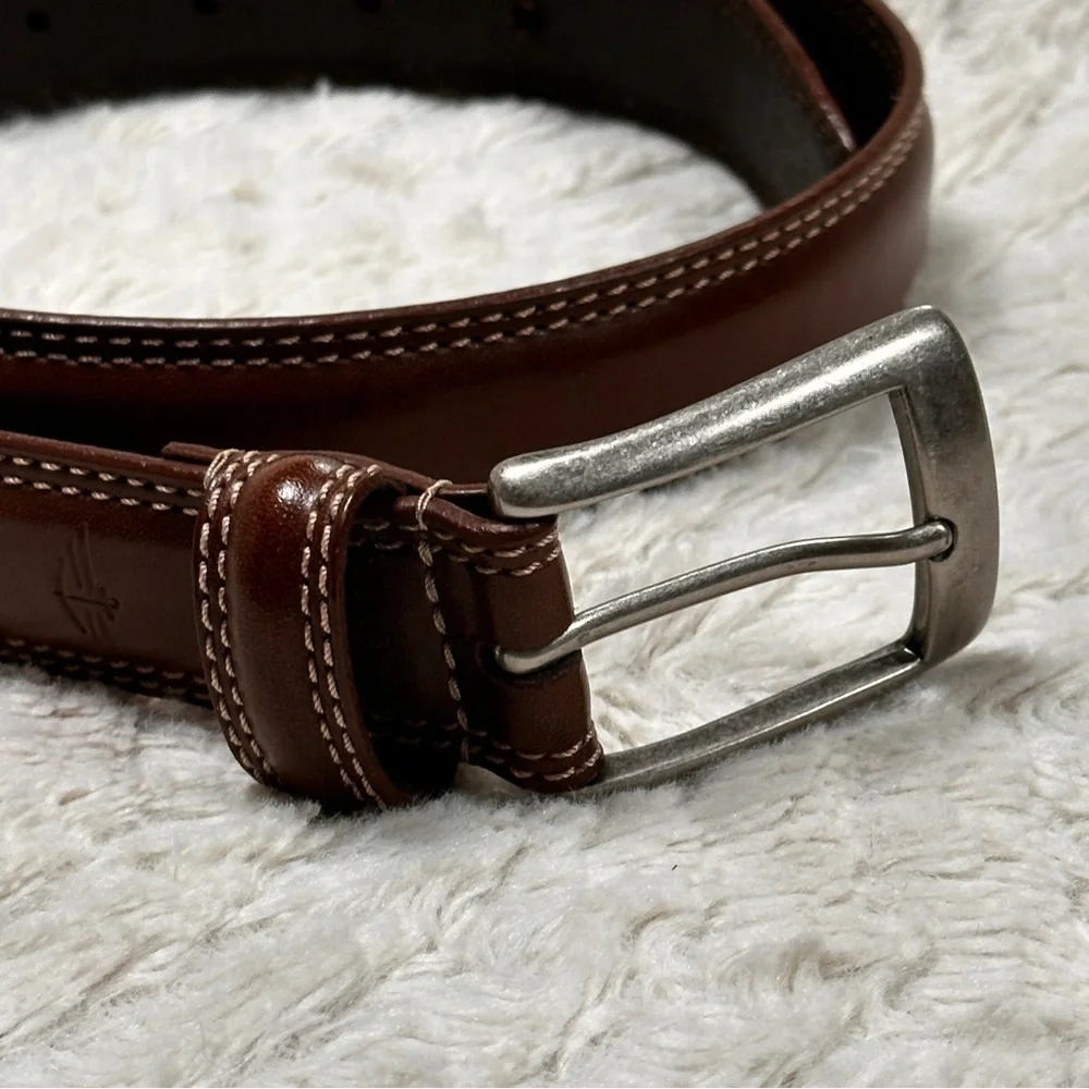 Dockers Genuine Leather Double Stitched Men's Belt  Brown Casual Dress Work